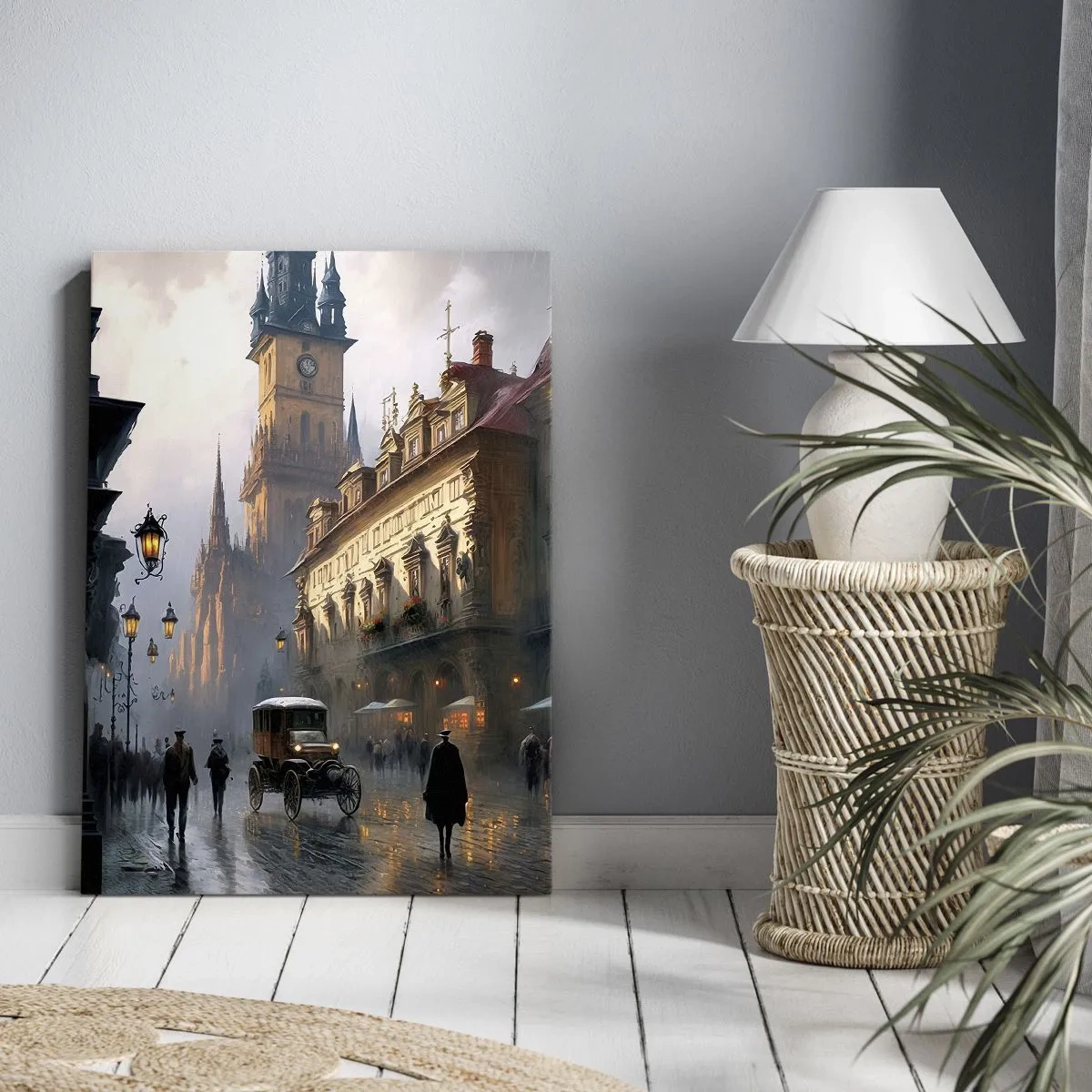 Quadro su tela - Stampe su Tela - Scena di strada serale con architettura storica - 70x100cm - Il fascino delle sere di Praga - Decorazione murale moderna per soggiorno e camera da letto ARTTOR