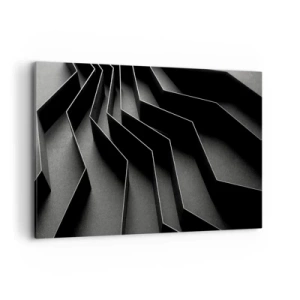 Quadro su tela - Stampe su Tela - Astrazione in bianco e nero con strutture geometriche - 100x70cm - Ordine tridimensionale - Decorazione murale moderna per soggiorno e camera da letto ARTTOR