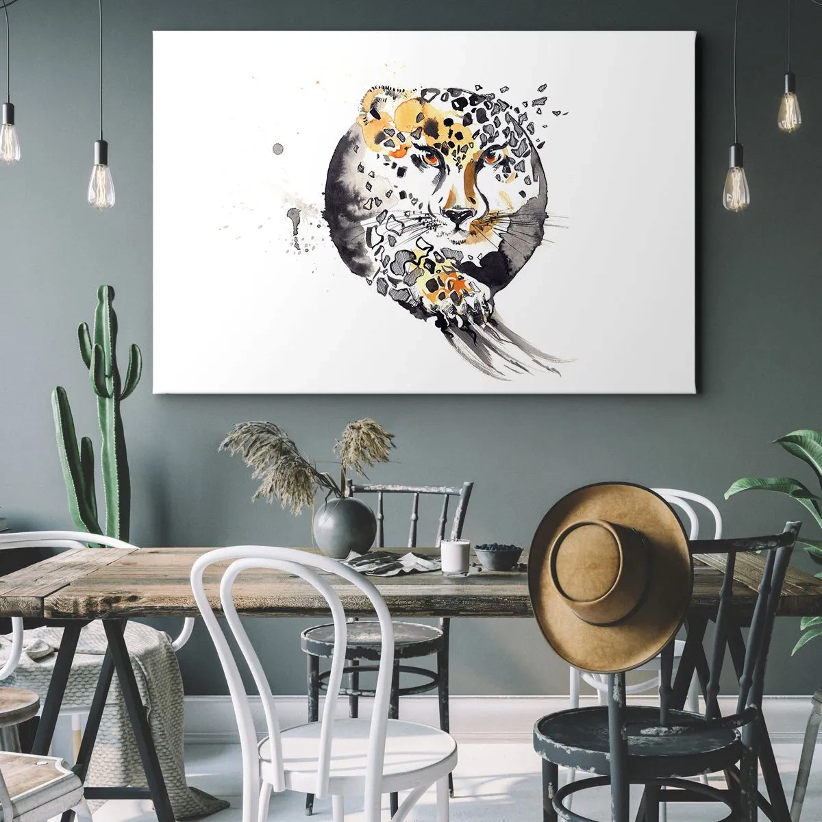 Quadro su tela - Stampe su Tela - Dipinto artistico ad acquerello con motivo ghepardo - 70x50cm - Bellezza predatrice - Decorazione murale moderna per soggiorno e camera da letto ARTTOR