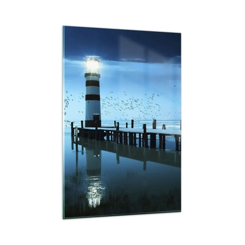Quadro su vetro - Il faro sul molo illuminato di notte - 80x120cm - E passa la paura del buio - Decorazione murale moderna per soggiorno e camera da letto ARTTOR