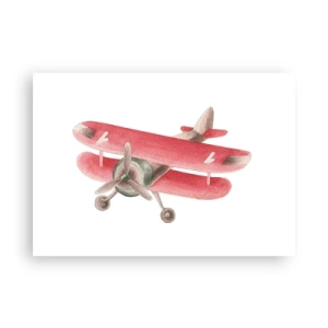 Poster - Aereo retrò rosso su sfondo bianco - 100x70cm - Pronto a volare alto - Decorazione murale moderna per soggiorno e camera da letto ARTTOR