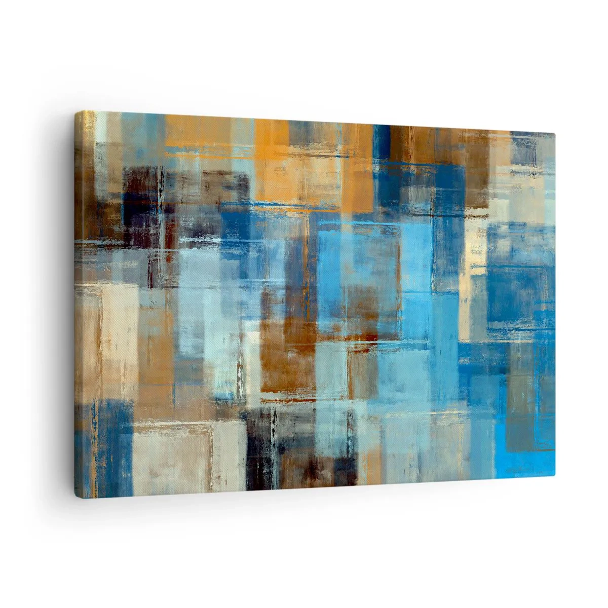 Quadro su tela - Stampe su Tela - Composizione geometrica astratta nei toni del blu e del marrone - 70x50cm - Attraverso la tenda blu - Decorazione murale moderna per soggiorno e camera da letto ARTTOR