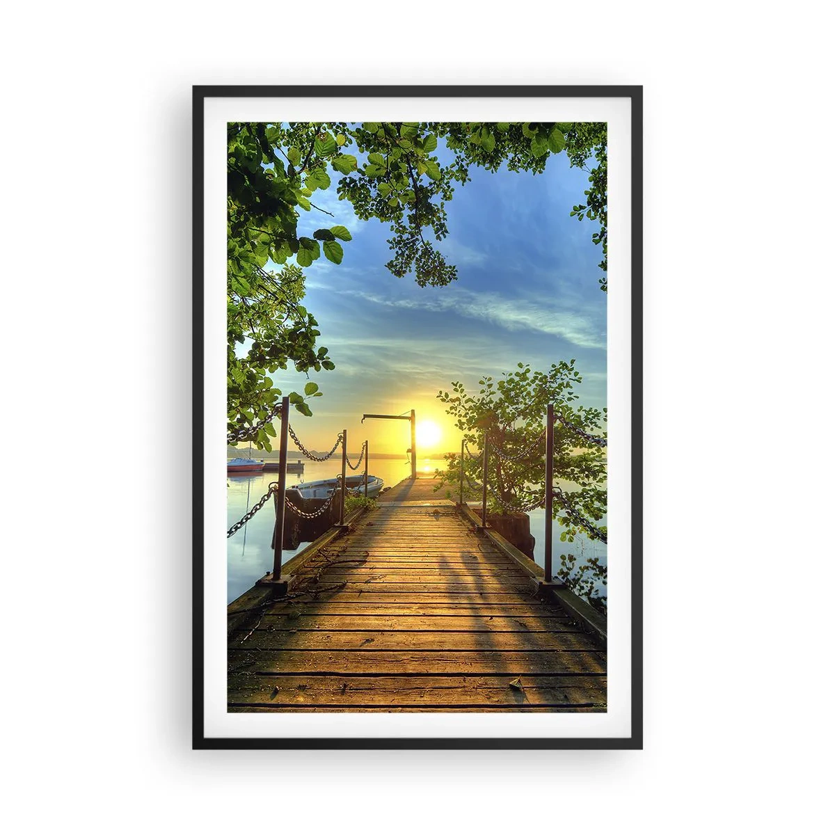 Poster in cornice nera - Tramonto sul lago - 61x91 cm