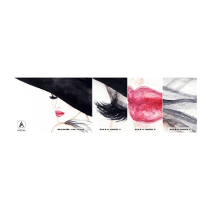 Campione di Fotomurale Adesivo Deluxe Sticker - Eleganza e sensualità - Donna, labbra rosse, Cappello nero - 100x30 cm