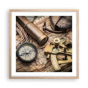 Poster in cornice rovere chiaro - Traccia la rotta - 50x50 cm