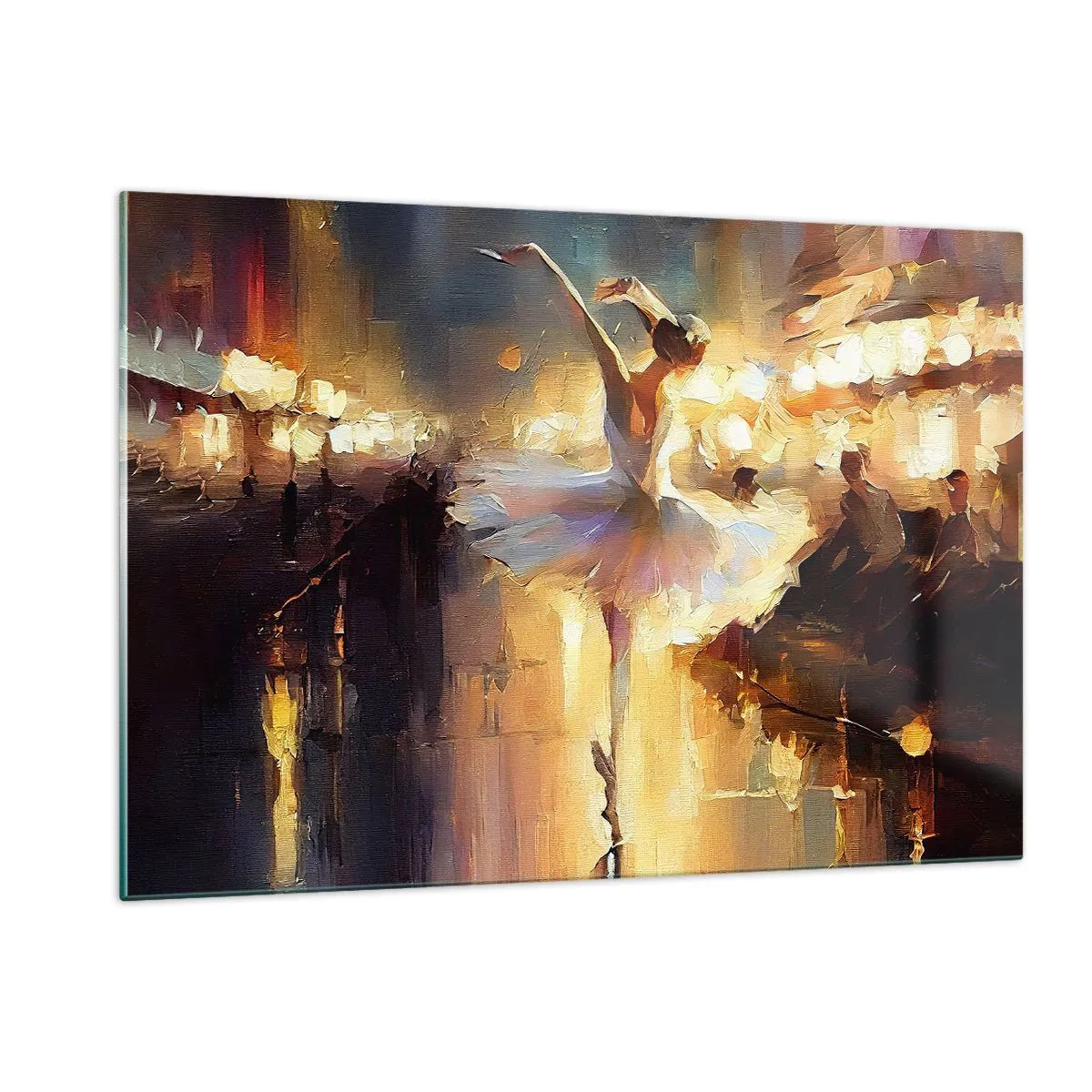 Quadro su vetro - Ballerina alla luce delle luci della città - 120x80cm - Miracolo nella strada - Decorazione murale moderna per soggiorno e camera da letto ARTTOR