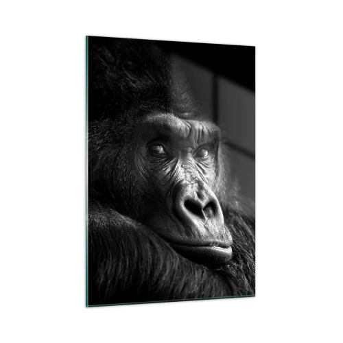 Quadro su vetro - Ritratto in bianco e nero di un gorilla all'ombra di una finestra - 50x70cm - E cosa guardi? - Decorazione murale moderna per soggiorno e camera da letto ARTTOR