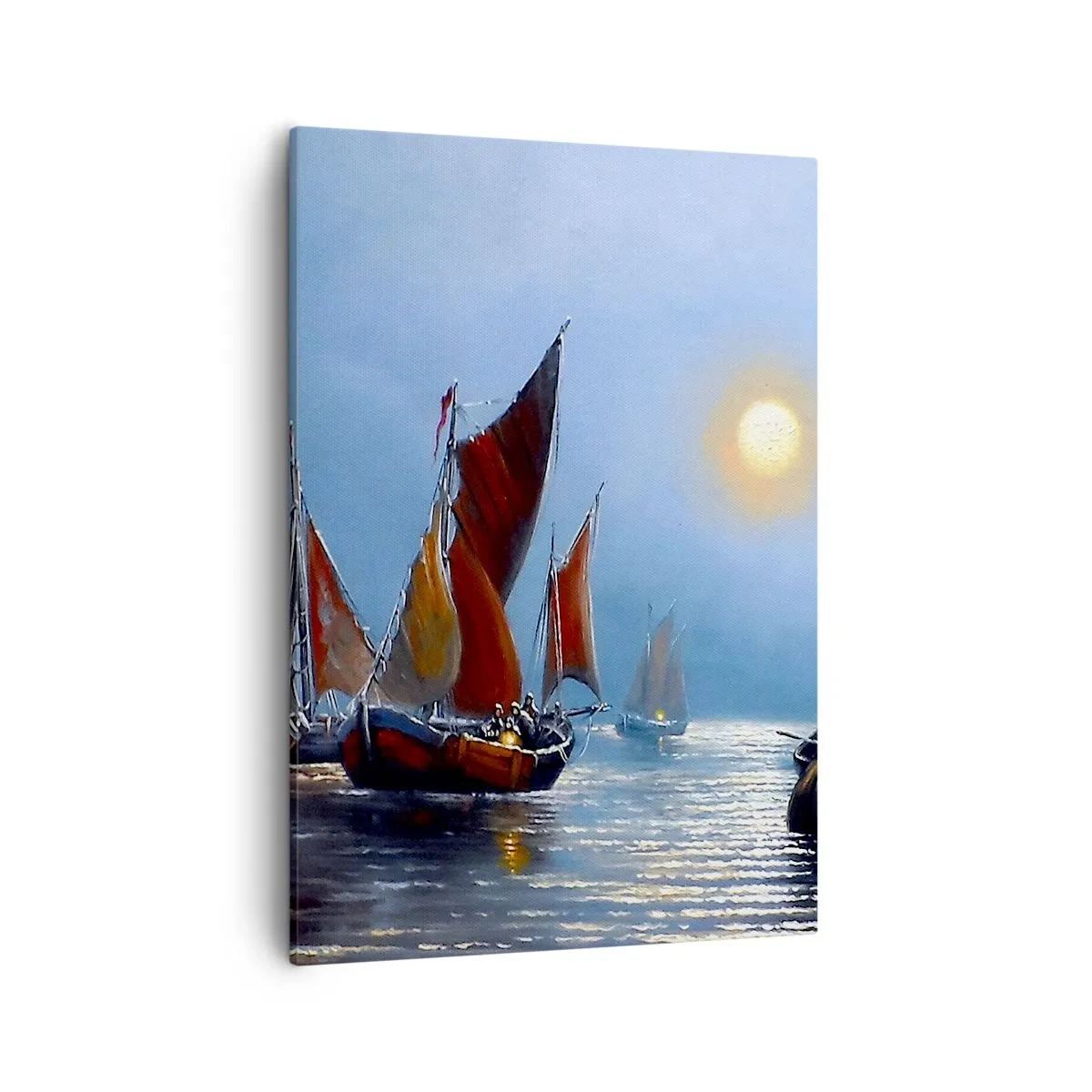 Quadro su tela - Stampe su Tela - Barche con le vele su acque calme al tramonto - 50x70cm - Pesca notturna - Decorazione murale moderna per soggiorno e camera da letto ARTTOR