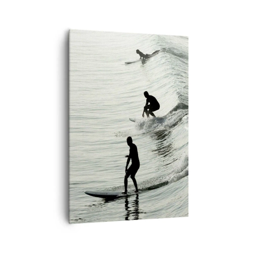 Quadro su tela - Stampe su Tela - Surfisti sulle onde in uno scatto monocromatico - 70x100cm - Onde all'incontro - Decorazione murale moderna per soggiorno e camera da letto ARTTOR
