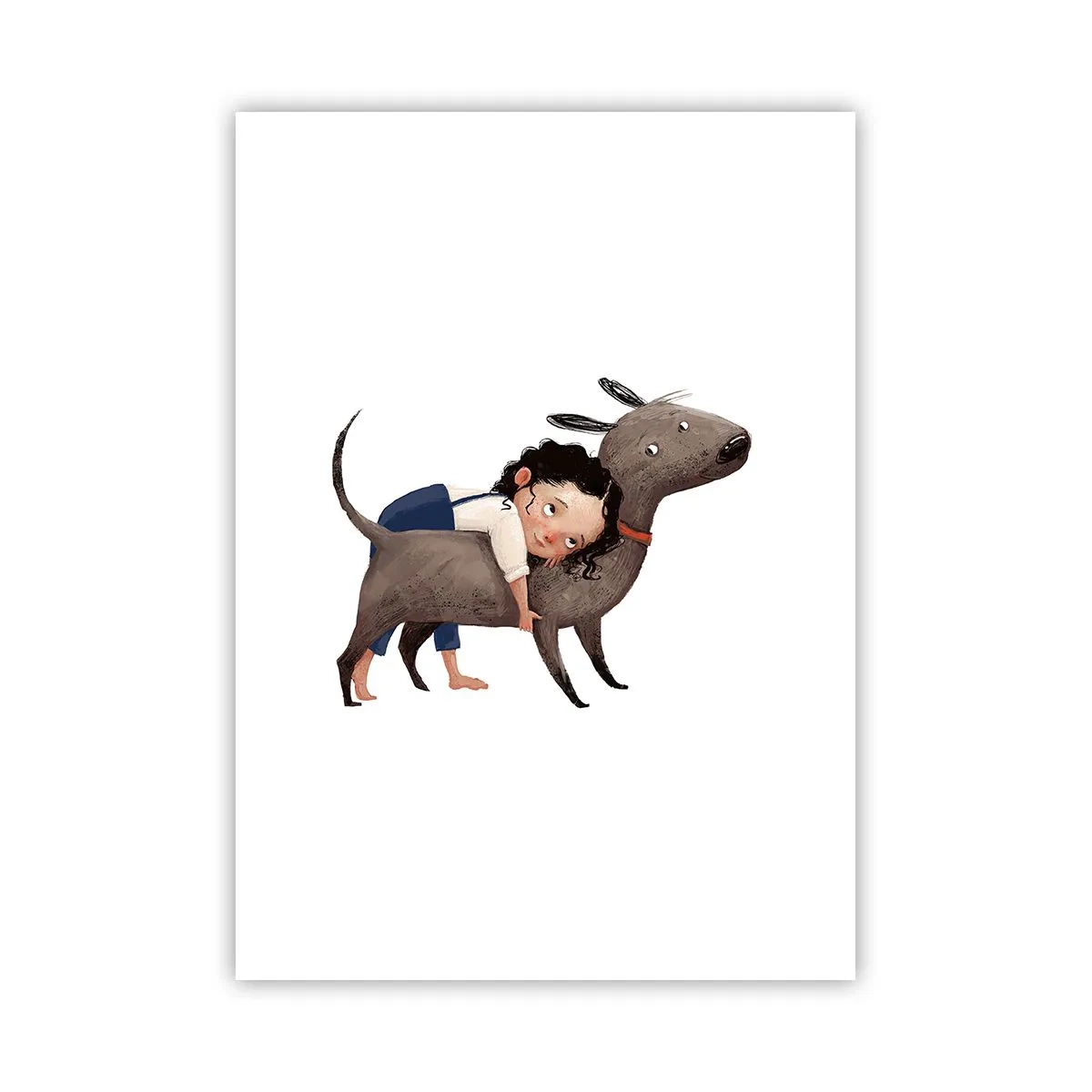 Poster - Illustrazione di un bambino che abbraccia un cane su uno sfondo bianco - 50x70cm - I migliori amici - Decorazione murale moderna per soggiorno e camera da letto ARTTOR