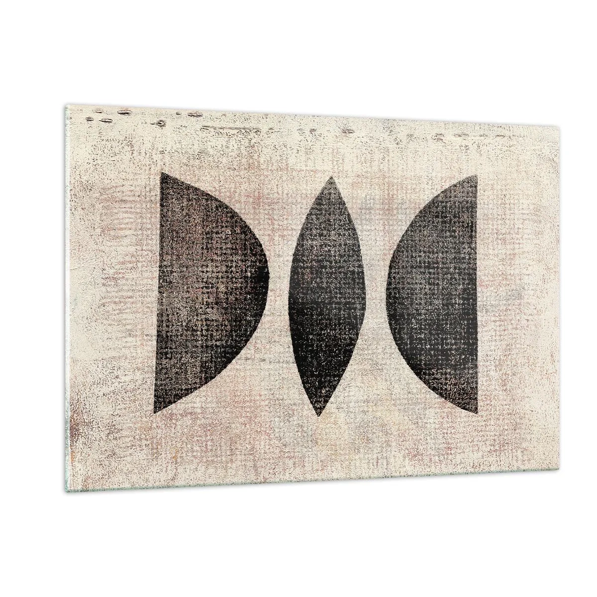 Quadro su vetro - Forme geometriche nere su sfondo beige - 120x80cm - Astrazione etnica - Decorazione murale moderna per soggiorno e camera da letto ARTTOR