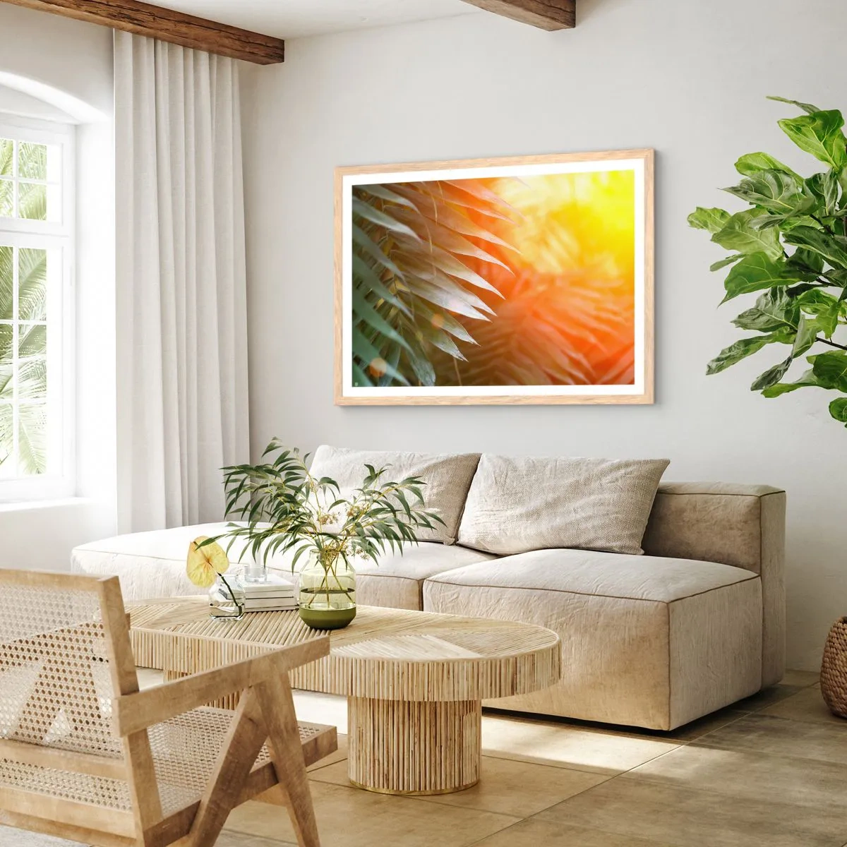 Poster in cornice rovere chiaro - L'alba nella giungla - 91x61 cm