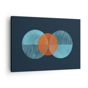 Quadro su tela - Stampe su Tela - Cerchi geometrici nei toni del blu e dell'arancione - 70x50cm - Composizione simmetrica - Decorazione murale moderna per soggiorno e camera da letto ARTTOR