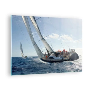 Quadro su vetro - Yacht da regata in mare aperto con il vento in poppa - 70x50cm - Che vinca il migliore - Decorazione murale moderna per soggiorno e camera da letto ARTTOR