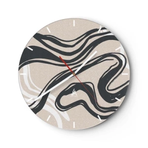 Orologio da parete - Orologio in Vetro - Curve nere su sfondo beige in stile grafico - 30x30cm - Espressione moltiplicata - Decorazione murale moderna per soggiorno, cucina e camera da letto ARTTOR