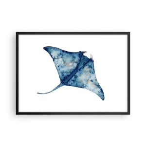 Poster in cornice nera - Razza blu in stile acquerello su sfondo bianco - 70x50cm - Vita nel blu - Decorazione murale moderna per soggiorno e camera da letto ARTTOR