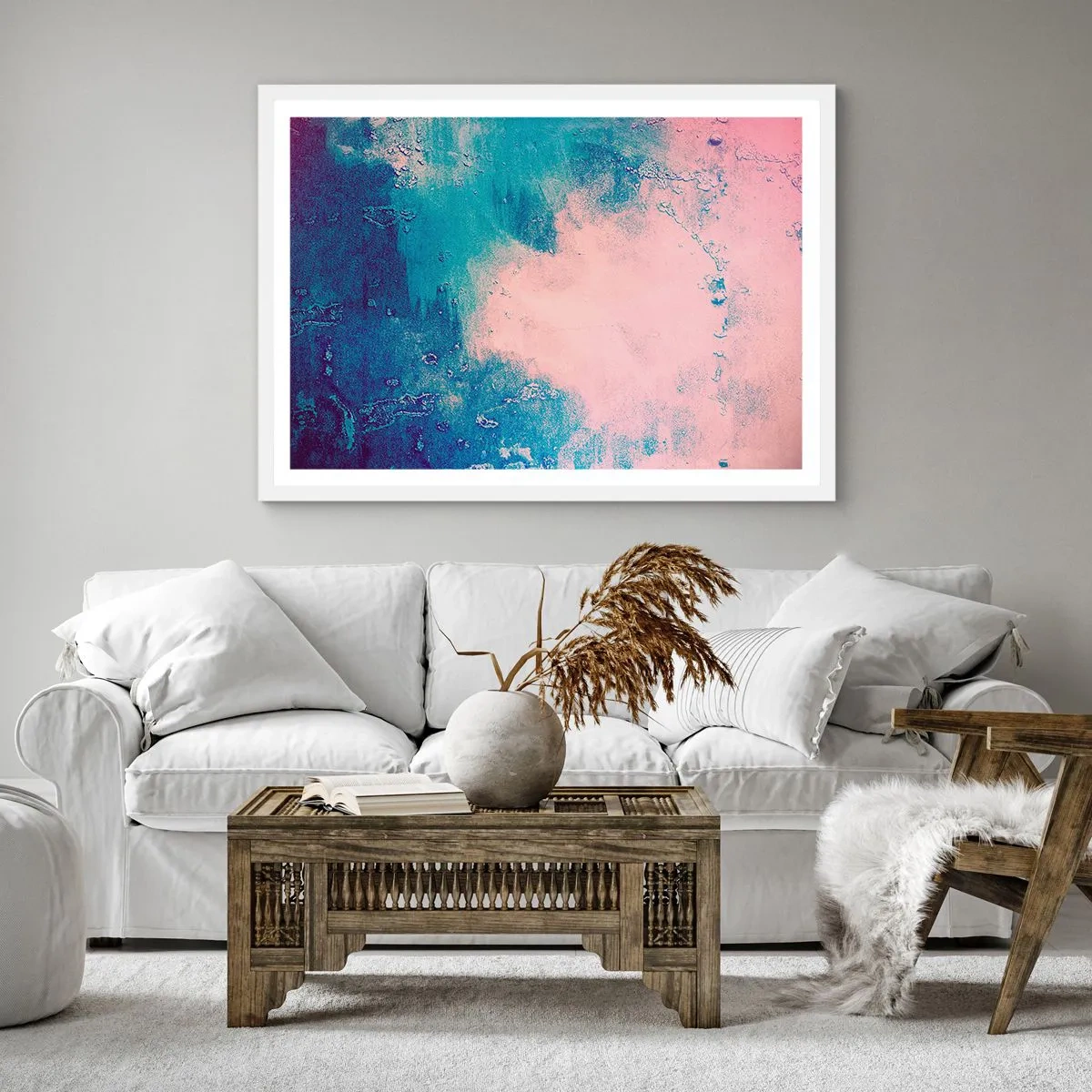 Poster in cornice bianca - Abbracci nel blu - 50x50 cm