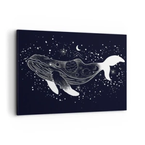 Quadro su tela - Stampe su Tela - Illustrazione grafica di una balena in stile spaziale. - 100x70cm - Nell'oceano dell'universo - Decorazione murale moderna per soggiorno e camera da letto ARTTOR