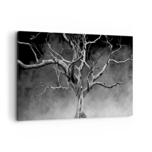 Quadro su tela - Stampe su Tela - Un albero secco in bianco e nero contro la nebbia - 100x70cm - Primordiale e sacro - Decorazione murale moderna per soggiorno e camera da letto ARTTOR