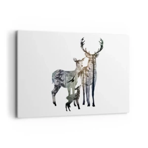 Quadro su tela - Stampe su Tela - Paesaggio forestale nelle sagome dei cervi - 120x80cm - Foto di famiglia - Decorazione murale moderna per soggiorno e camera da letto ARTTOR