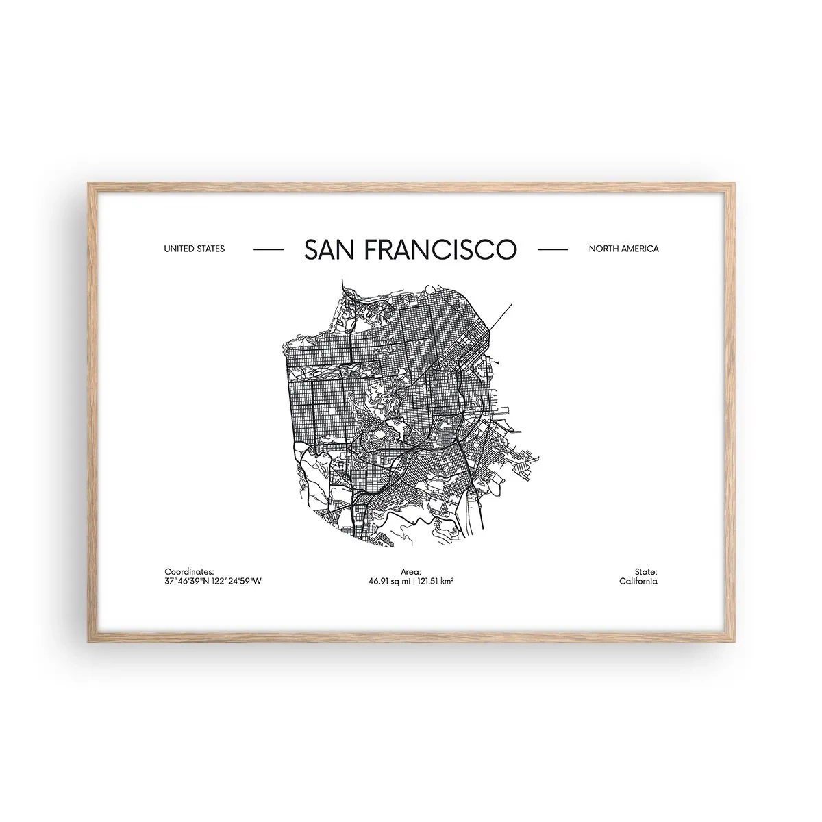Poster in cornice rovere chiaro - Anatomia di San Francisco - 100x70 cm