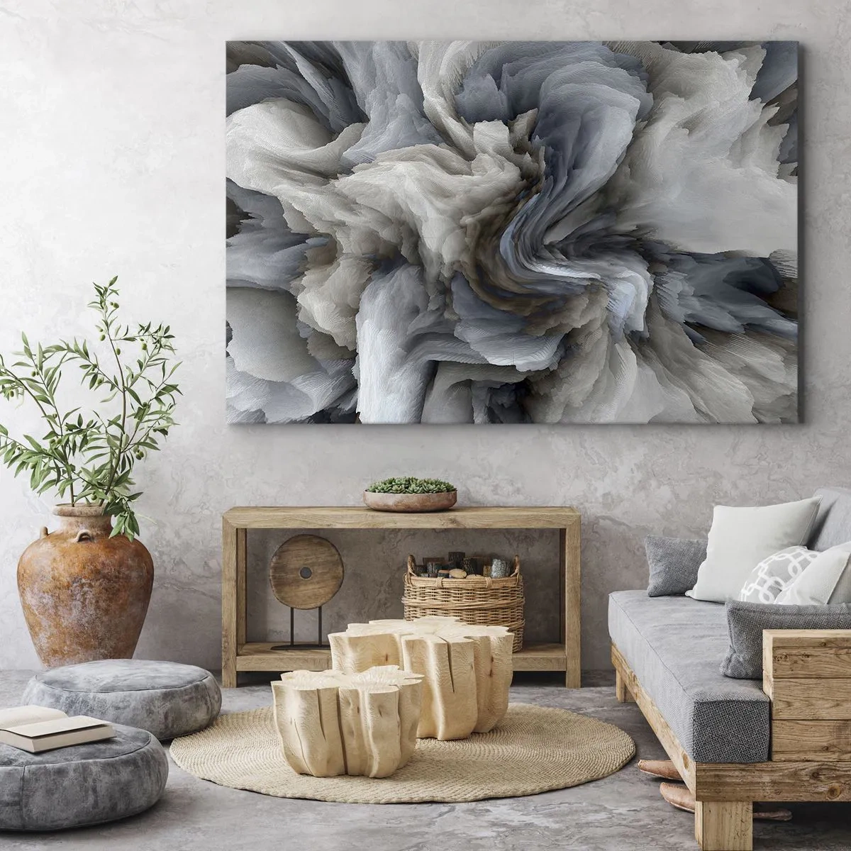 Quadro su tela - Stampe su Tela - Vortice astratto nei toni del grigio e del blu - 70x50cm - Pietra in fiore - Decorazione murale moderna per soggiorno e camera da letto ARTTOR