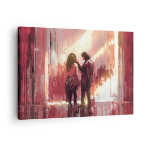 Quadro su tela - Stampe su Tela - Una coppia in piedi, illuminata da una luce calda, su uno sfondo di motivi astratti. - 70x50cm - L'eterno spettacolo dell'amore - Decorazione murale moderna per soggiorno e camera da letto ARTTOR