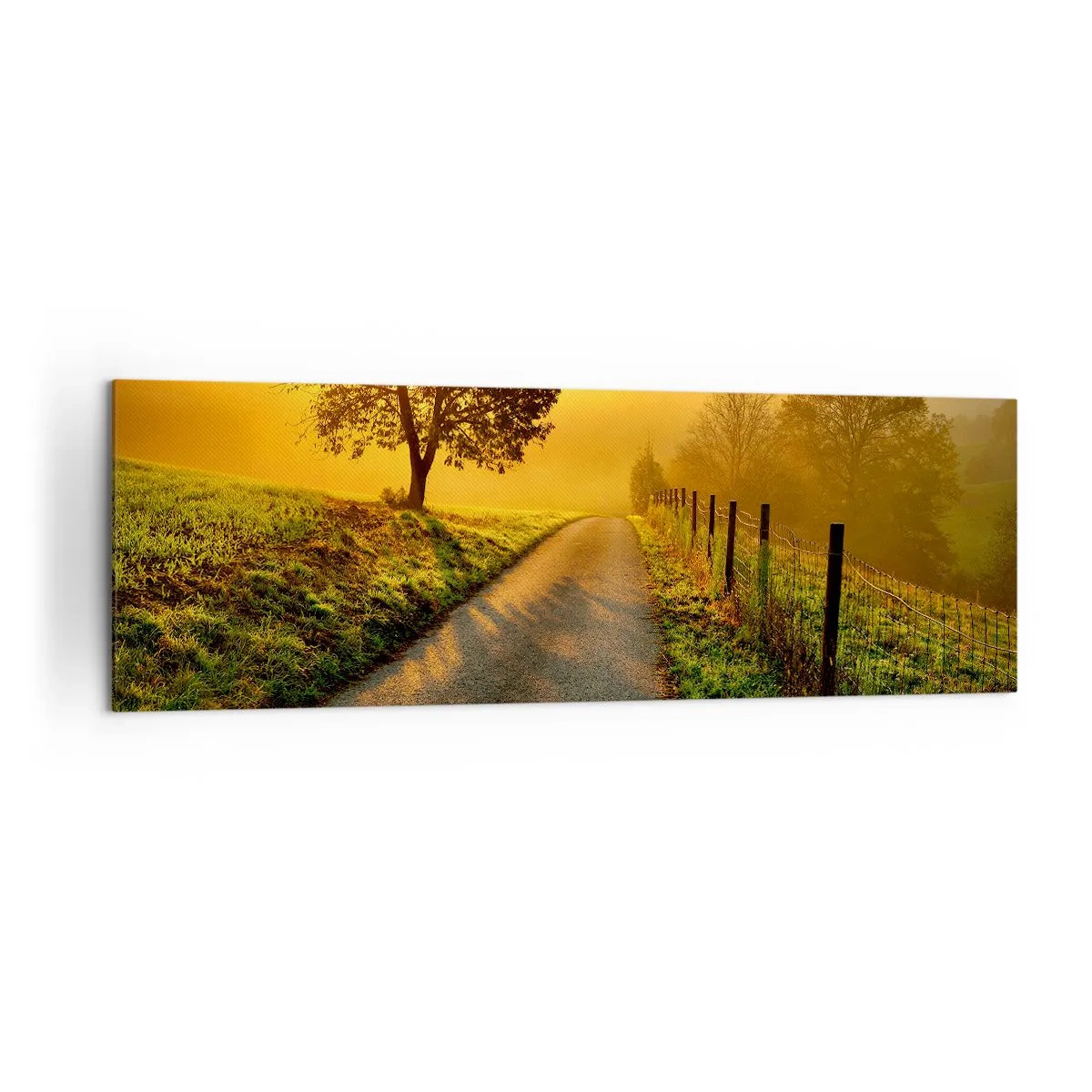 Quadro su tela - Stampe su Tela - Una strada pittoresca al tramonto con un albero solitario sullo sfondo - 160x50cm - Pomeriggio di miele - Decorazione murale moderna per soggiorno e camera da letto ARTTOR