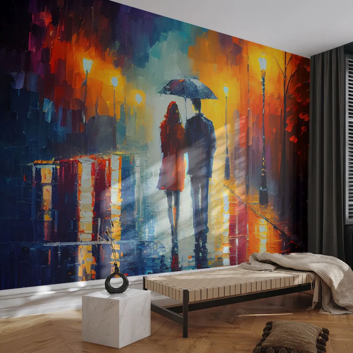 Fotomurali Autoadesivo Deluxe Sticker - Insieme la notte è colorata - Coppia, Romantico, Camminare - 100x70 cm