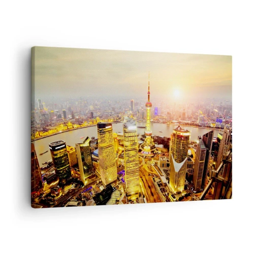 Quadro su tela - Stampe su Tela - Panorama della città con grattacieli al tramonto - 70x50cm - Sogno asiatico - Decorazione murale moderna per soggiorno e camera da letto ARTTOR