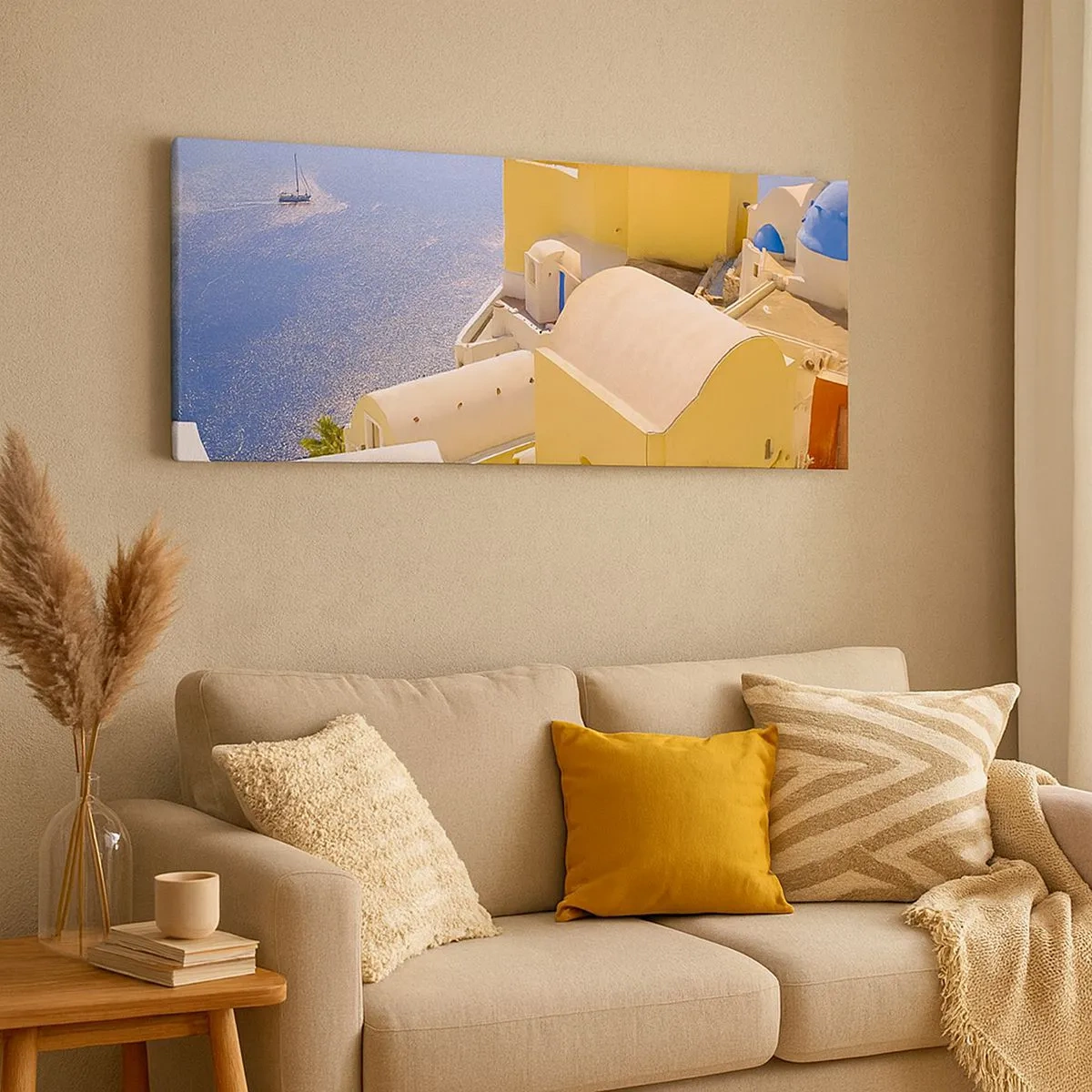 Quadro su tela - Stampe su Tela - Paesaggio greco in bianco e blu - 100x40 cm