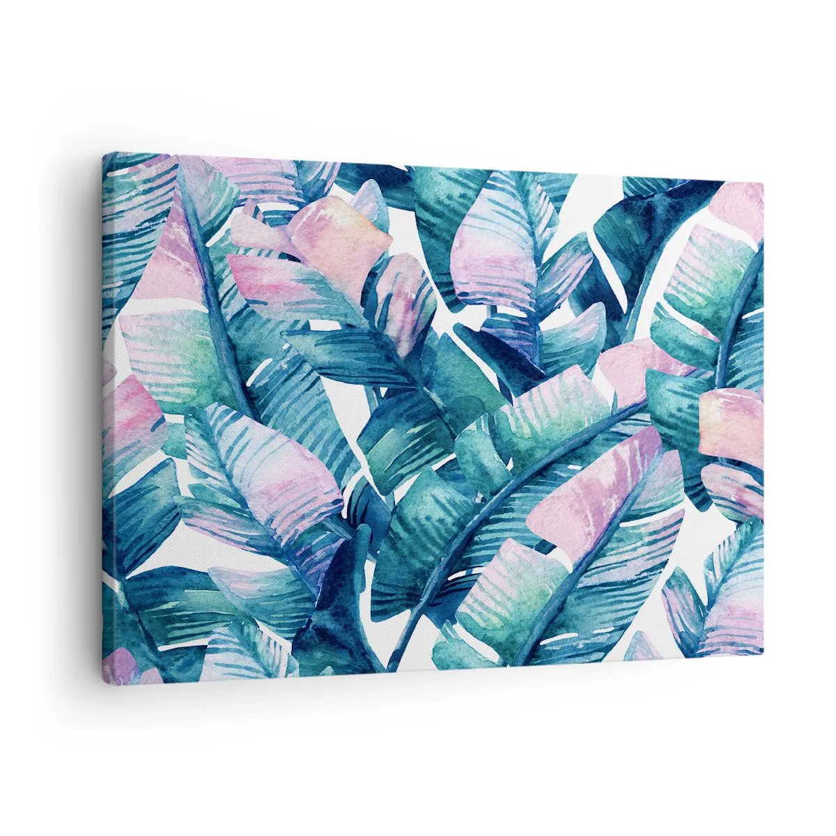 Quadro su tela - Stampe su Tela - Foglie di banano nelle tonalità del blu e del rosa - 70x50cm - Nel bananeto - Decorazione murale moderna per soggiorno e camera da letto ARTTOR
