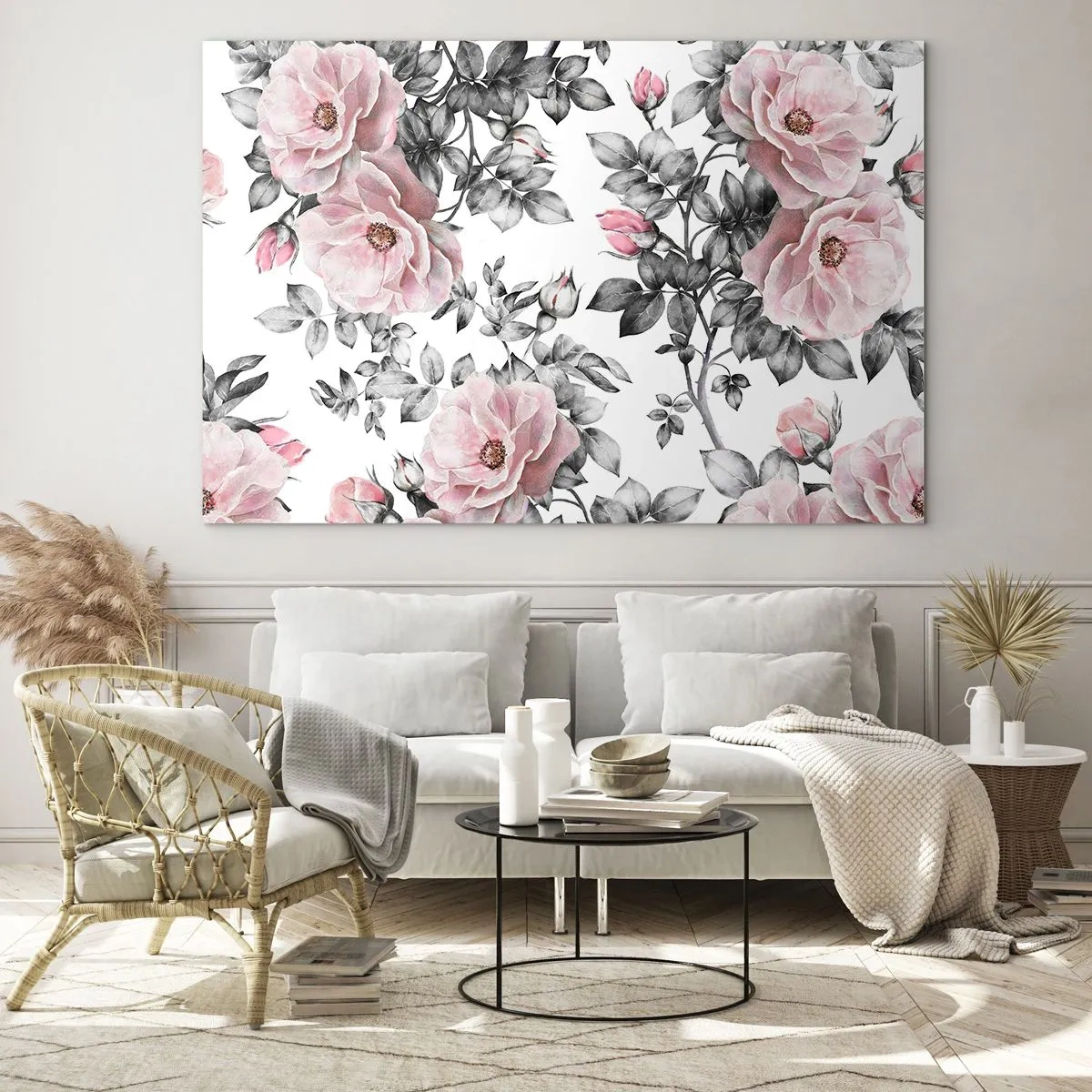 Quadro su vetro - Perdersi tra i fiori di rosa - 100x70cm - Perdersi tra le rose - Decorazione murale moderna per soggiorno e camera da letto ARTTOR