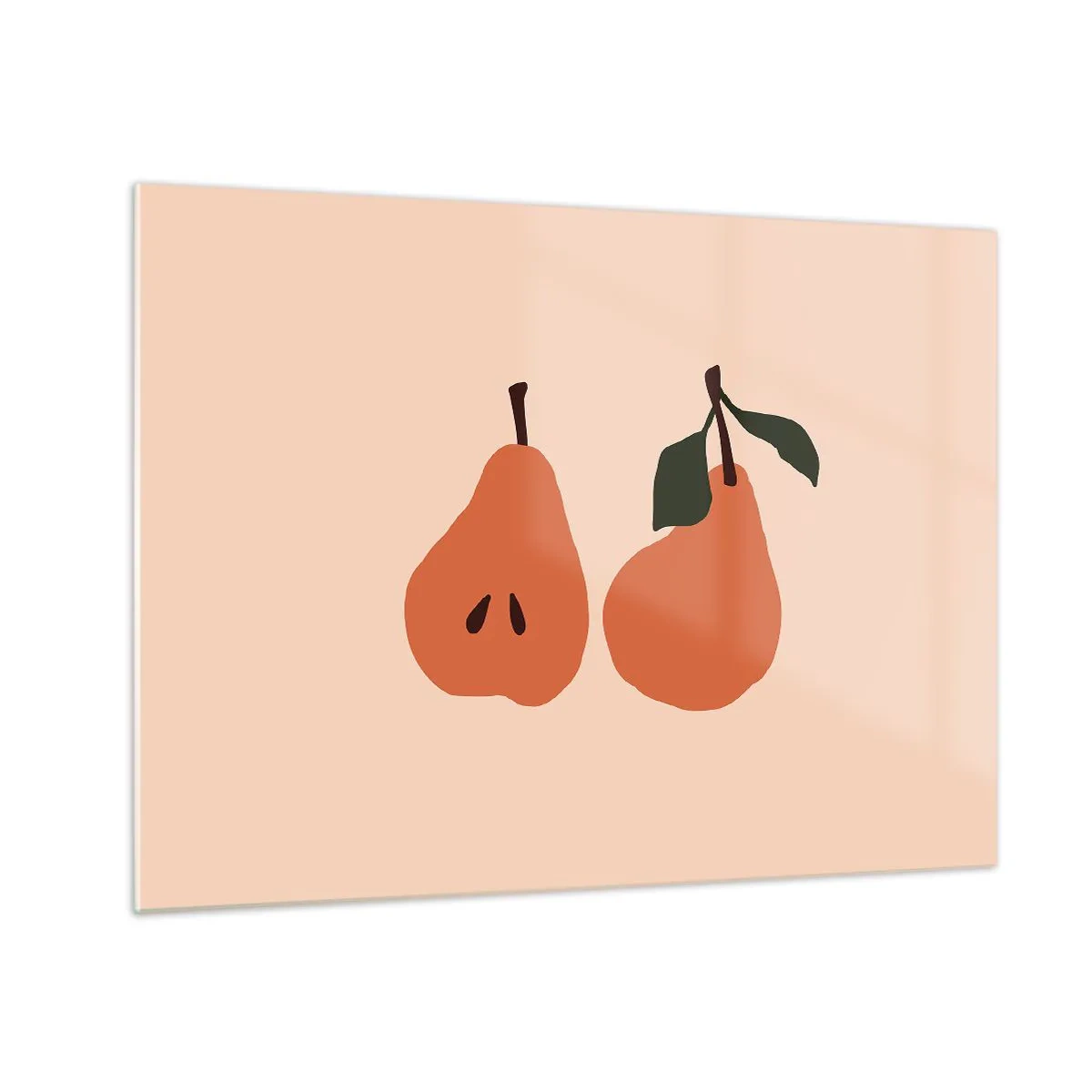 Quadro su vetro - Illustrazione di due pere su uno sfondo beige in stile minimalista - 70x50cm - La dolcezza stessa - Decorazione murale moderna per soggiorno e camera da letto ARTTOR