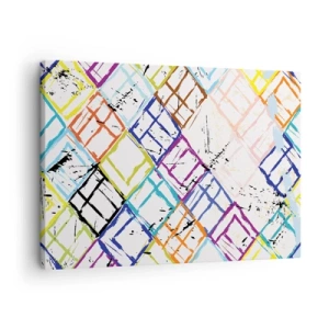 Quadro su tela - Stampe su Tela - Astrazione colorata con forme geometriche su sfondo bianco - 70x50cm - Cellule in affitto - Decorazione murale moderna per soggiorno e camera da letto ARTTOR