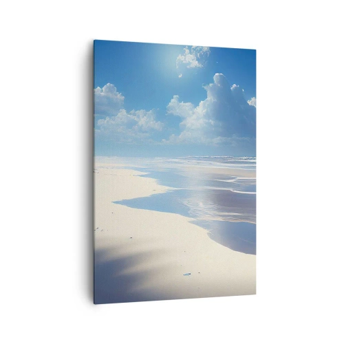 Quadro su tela - Stampe su Tela - Una spiaggia sabbiosa con onde sotto un cielo azzurro - 70x100cm - Vacanze in paradiso - Decorazione murale moderna per soggiorno e camera da letto ARTTOR