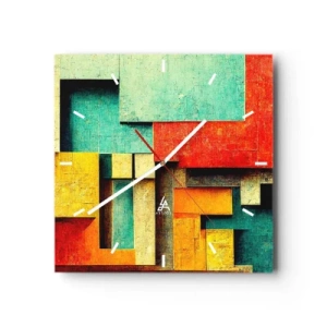 Orologio da parete - Orologio in Vetro - Forme geometriche astratte in colori vivaci - 30x30cm - Il festival degli angoli retti - Decorazione murale moderna per soggiorno e camera da letto ARTTOR
