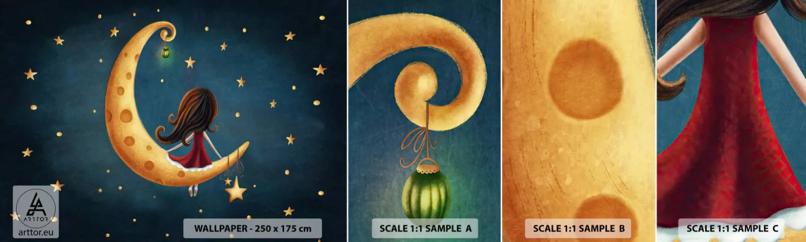 Campione Di Fotomurale Standard Eco - Una volta... - Per bambini, Ragazza, Luna - 100x30 cm