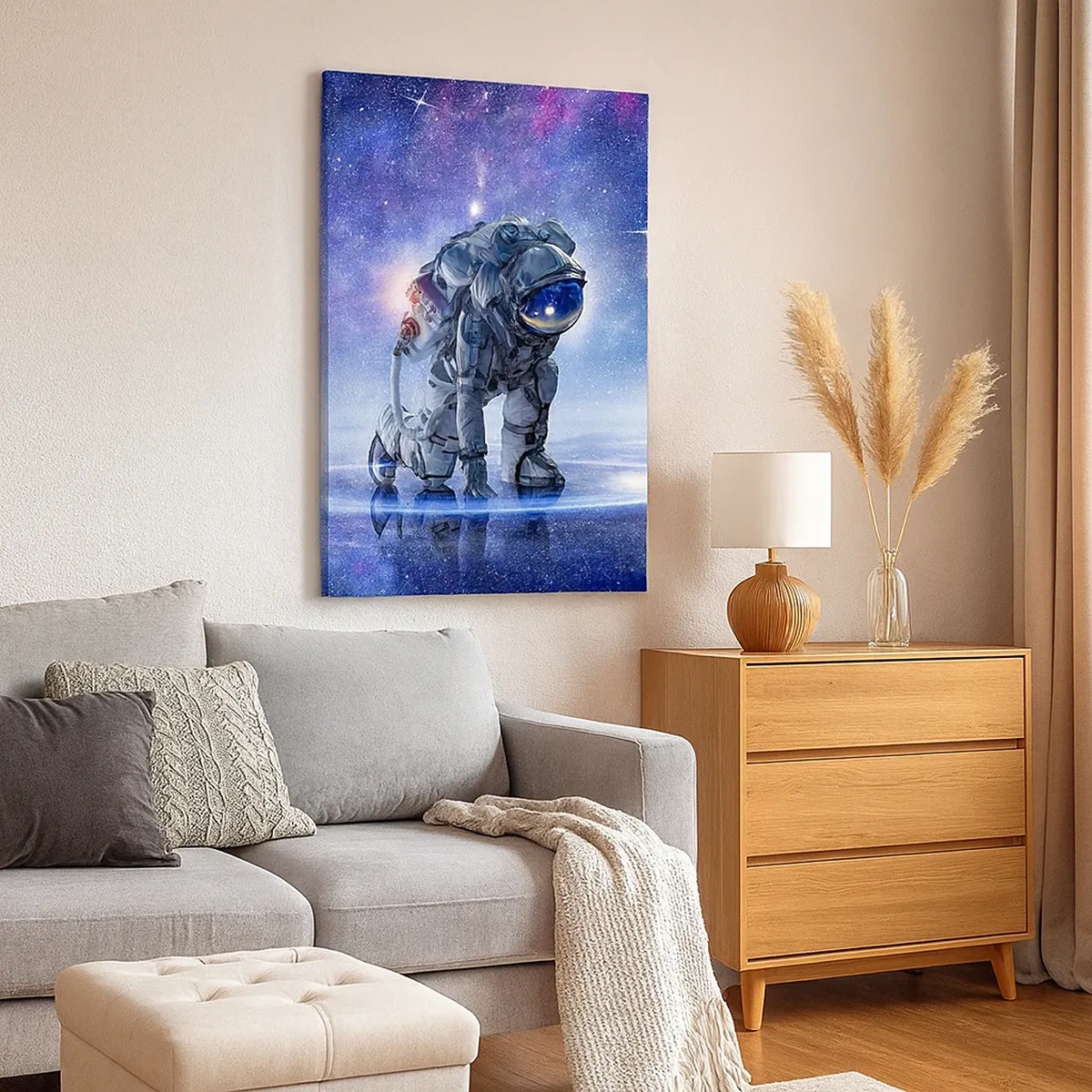 Quadro su tela - Stampe su Tela - Astronauta in un paesaggio galattico - 50x70cm - Il cielo stellato sopra di me - Decorazione murale moderna per soggiorno e camera da letto ARTTOR