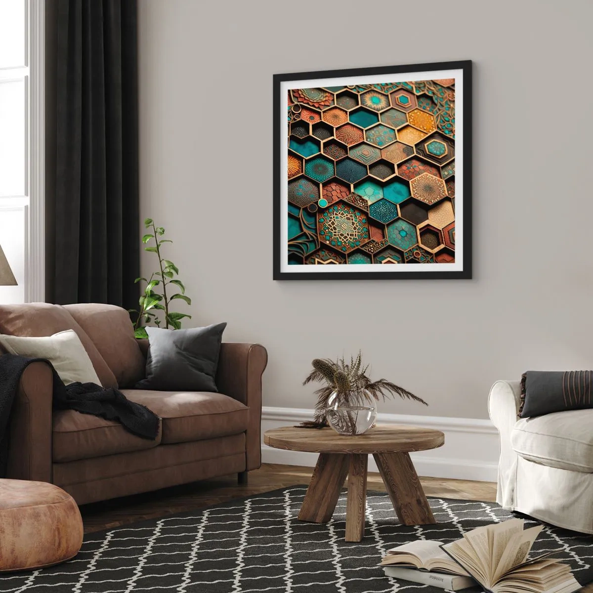 Poster in cornice nera - Decorazioni arabe: variazione - 50x50 cm