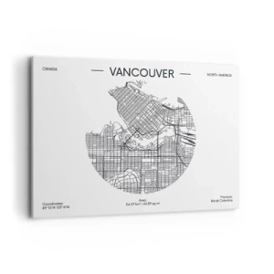 Quadro su tela - Stampe su Tela - Una mappa di Vancouver in stile minimalista in bianco e nero - 100x70cm - Anatomia Vancouver - Decorazione murale moderna per soggiorno e camera da letto ARTTOR