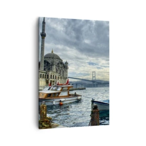 Quadro su tela - Stampe su Tela - Un edificio storico sull'acqua con barche e un ponte sullo sfondo - 50x70cm - Ai confini dei mondi - Decorazione murale moderna per soggiorno e camera da letto ARTTOR