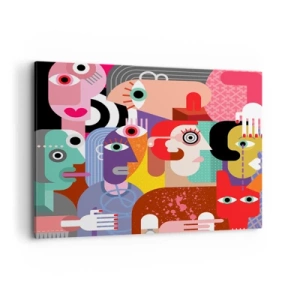 Quadro su tela - Stampe su Tela - Astrazione colorata con facce geometriche - 100x70cm - Mi manda Picasso - Decorazione murale moderna per soggiorno e camera da letto ARTTOR