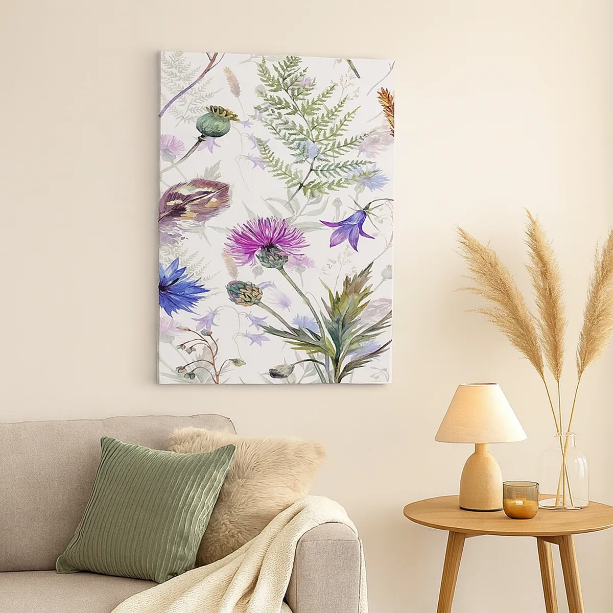 Quadro su tela - Stampe su Tela - Fiori ed erbe acquerellati su sfondo bianco in stile erbario - 50x70cm - Erbario polacco - Decorazione murale moderna per soggiorno e camera da letto ARTTOR