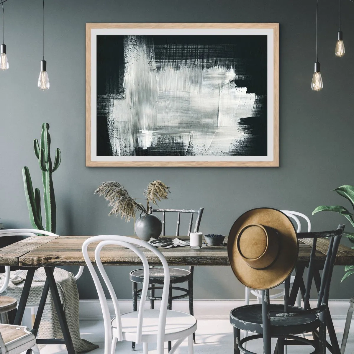 Poster in cornice rovere chiaro - Tessuto in verticale e in orizzontale - 100x70 cm