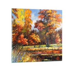 Quadro su vetro - Paesaggio in oro e marrone - 40x40 cm