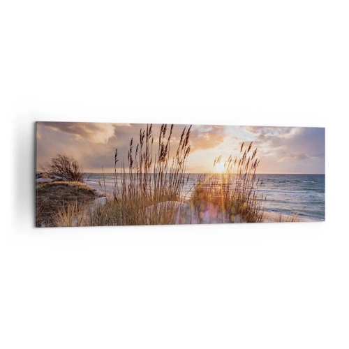 Quadro su tela - Stampe su Tela - Dune con erba sullo sfondo del sole al tramonto - 160x50cm - L'addio al sole e al vento - Decorazione murale moderna per soggiorno e camera da letto ARTTOR