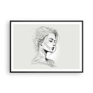 Poster in cornice nera - Un delicato ritratto di donna in stile grafico minimalista. - 100x70cm - Ritratto pensieroso - Decorazione murale moderna per soggiorno e camera da letto ARTTOR