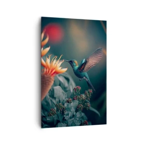 Quadro su tela - Stampe su Tela - Un colibrì colorato tra i fiori su uno sfondo naturale - 80x120cm - Una vita davvero a colori - Decorazione murale moderna per soggiorno e camera da letto ARTTOR