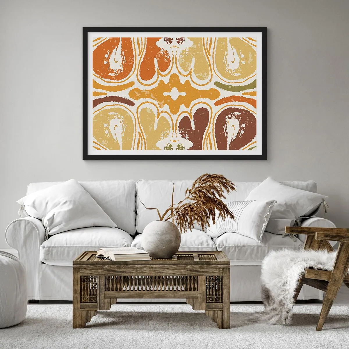 Poster in cornice nera - Caldi motivi astratti nei toni del giallo e del marrone - 70x50cm - Astrazione sentimentale - Decorazione murale moderna per soggiorno e camera da letto ARTTOR